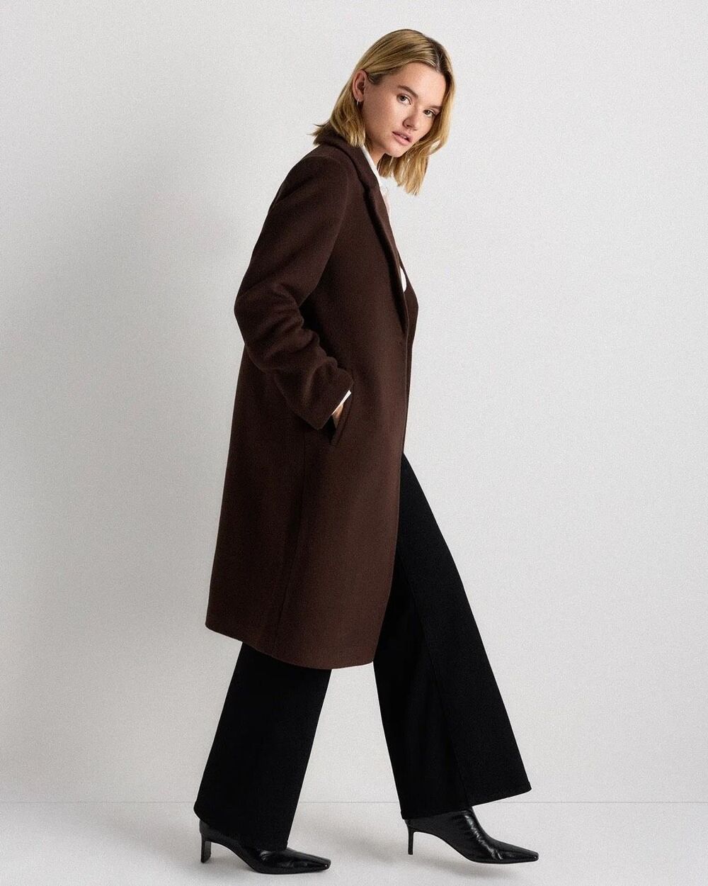Quince Italian Wool Classic Coat Womens M Dark Chocolate Brown Made in Italy - Picture 4 of 7